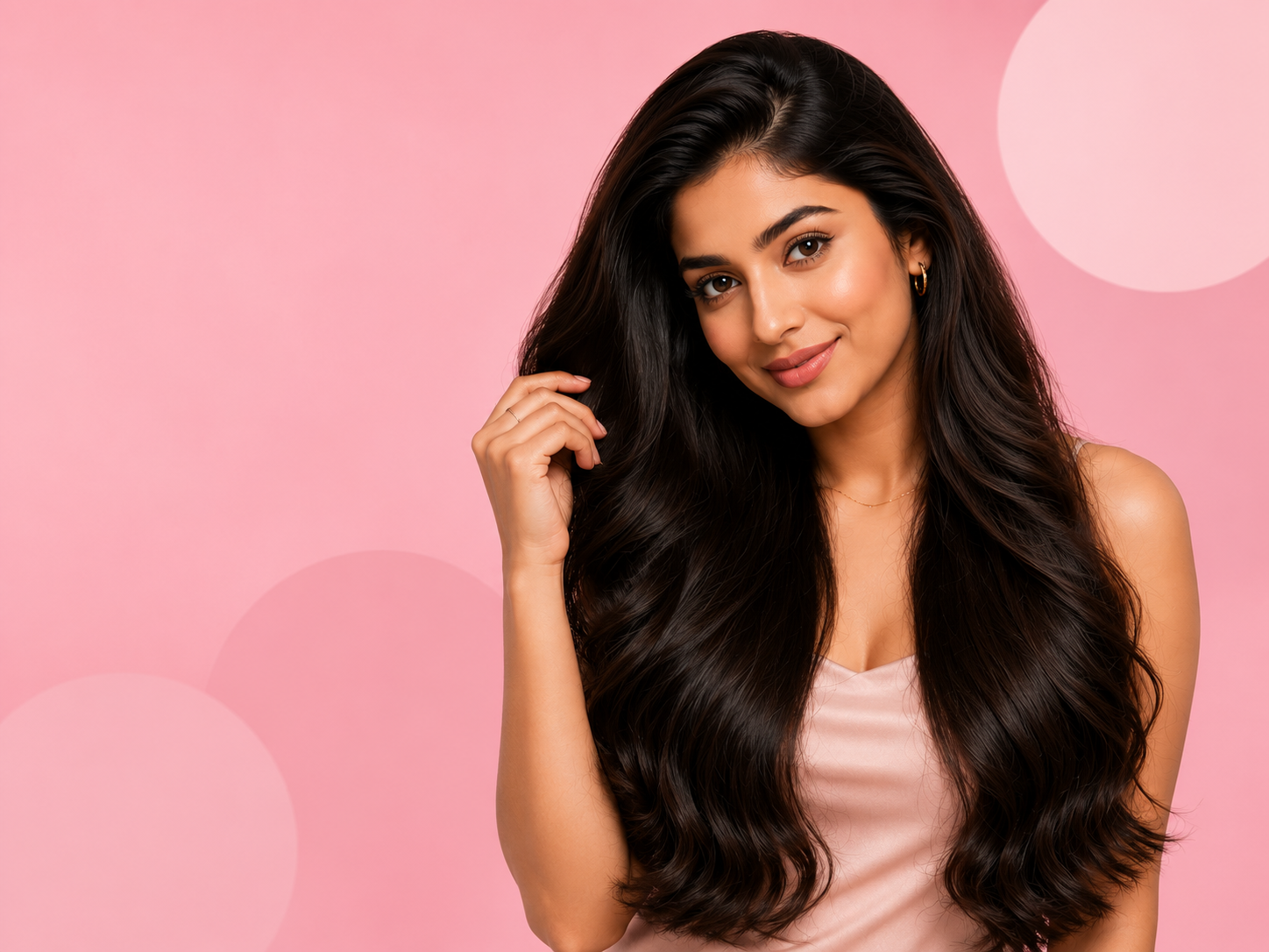 Woman wearing HairClipOns premium Remy hair extensions
